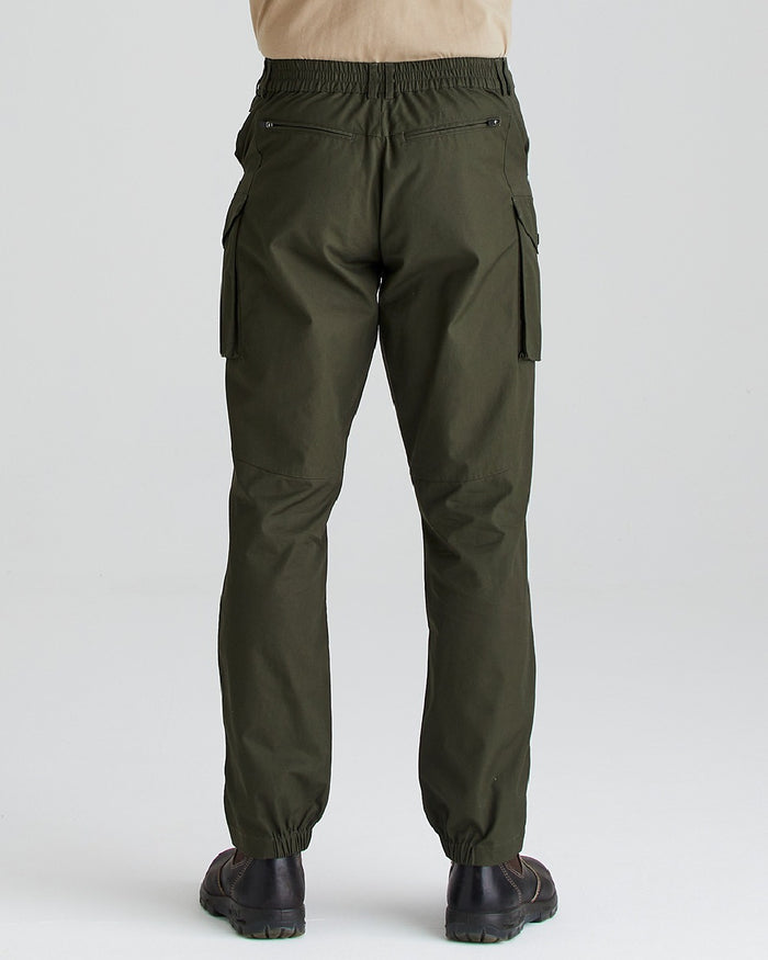Deep Forest coloured Ridgeline Mens Grafter Trousers on grey background #colour_deep-forest