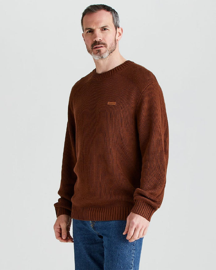 Nutmeg coloured Ridgeline Mens Journeyman Knit Jumper on grey background #colour_nutmeg