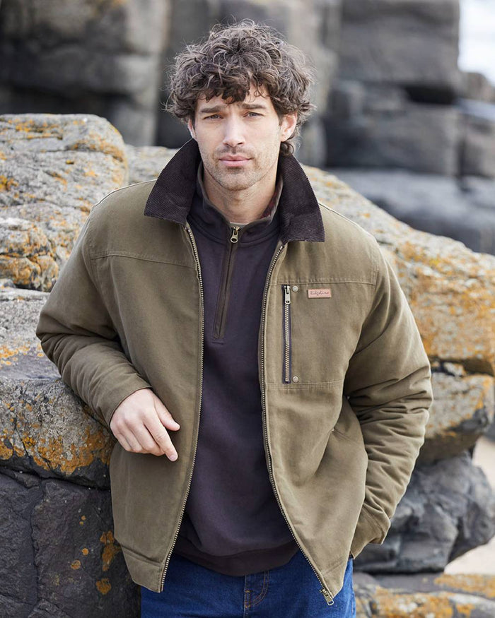 Moody Teak coloured Ridgeline Mens Montana Work Coat on outdoor background #colour_moody-teak
