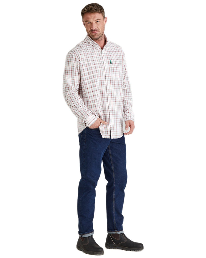 Russet coloured Ridgeline Mens Sedgebrook Shirt on white background #colour_russet