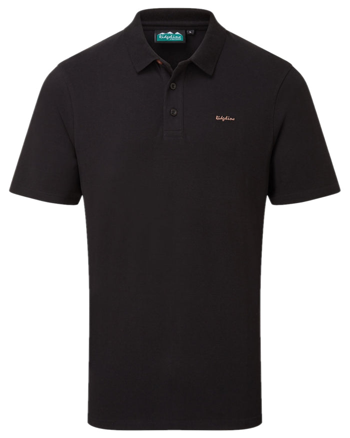 Black Coloured Ridgeline Mens Signature Polo Shirt on white background #colour_black