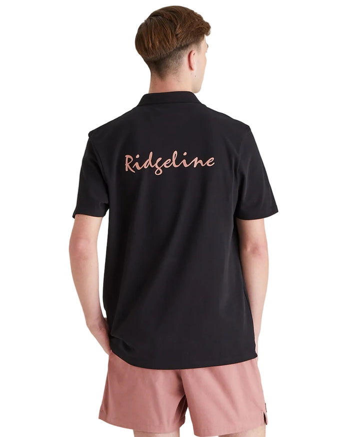 Black Coloured Ridgeline Mens Signature Polo Shirt on white background #colour_black