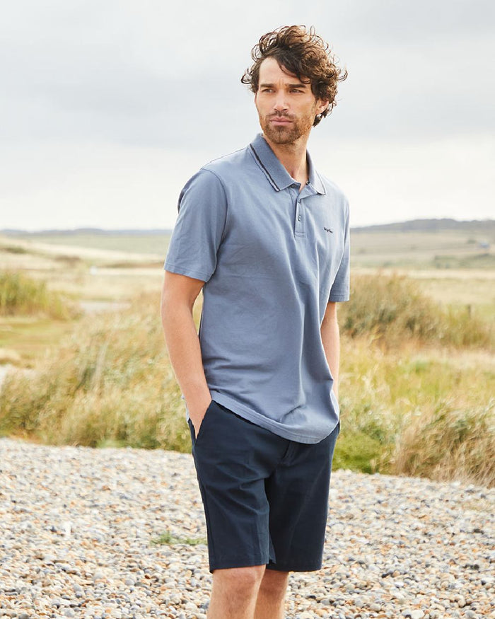 Navy Coloured Ridgeline Mens Waxham Shorts on outdoor background #colour_navy