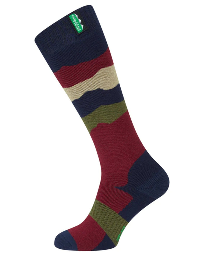 Navy Stripes Coloured Ridgeline Merino Wool Full Length Socks on white background #colour_navy-stripes