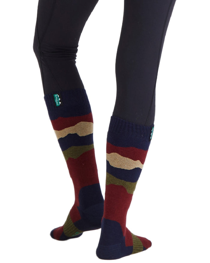 Navy Stripes Coloured Ridgeline Merino Wool Full Length Socks on white background #colour_navy-stripes
