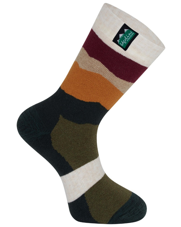 Berry Stripes Coloured Ridgeline Merino Wool Mid Length Socks on white background #colour_berry-stripes