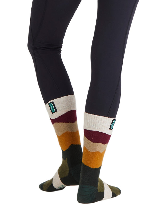 Berry Stripes Coloured Ridgeline Merino Wool Mid Length Socks on white background #colour_berry-stripes