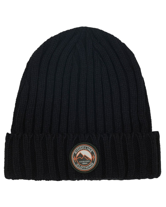 Navy Coloured Ridgeline Original Knitted Beanie on white background #colour_navy