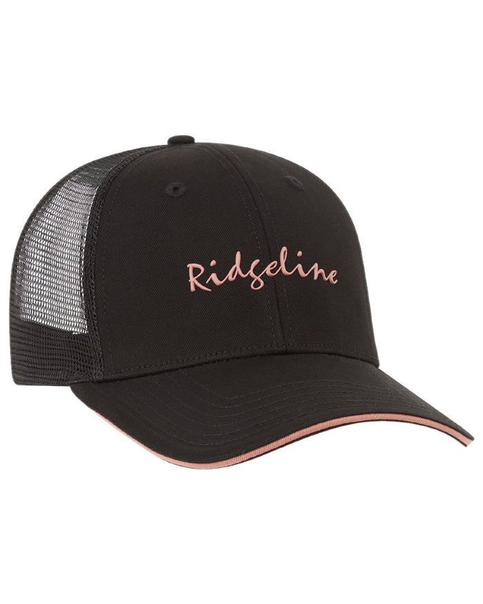 Black Coloured Ridgeline Signature Trucker Cap on white background #colour_black