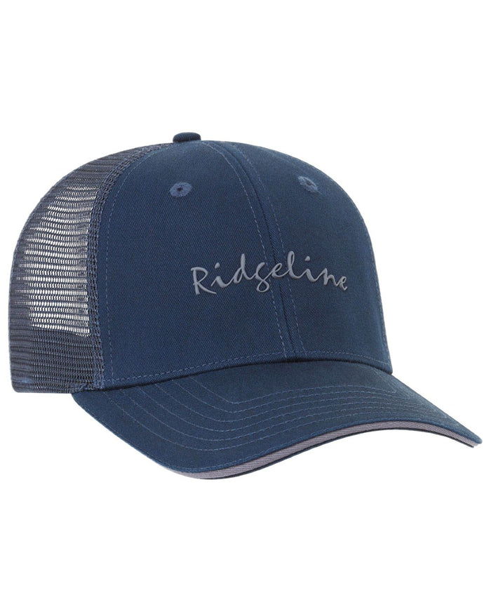 Navy Coloured Ridgeline Signature Trucker Cap on white background #colour_navy