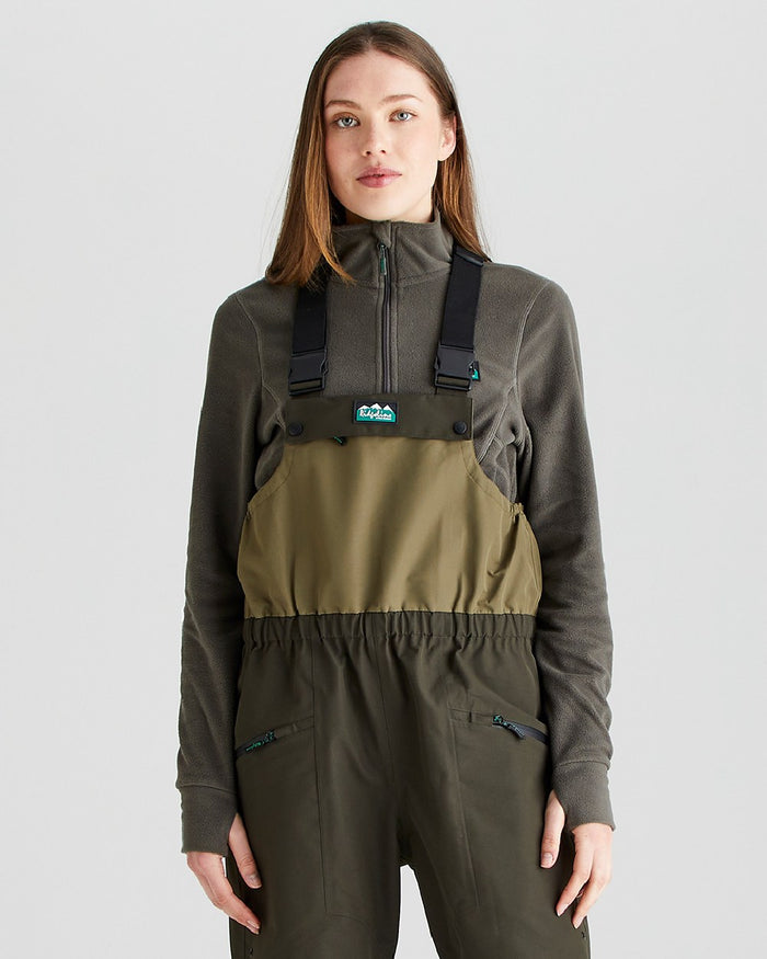 Deep Forest coloured Ridgeline Womens Agri Pro Bib & Brace on grey background #colour_deep-forest