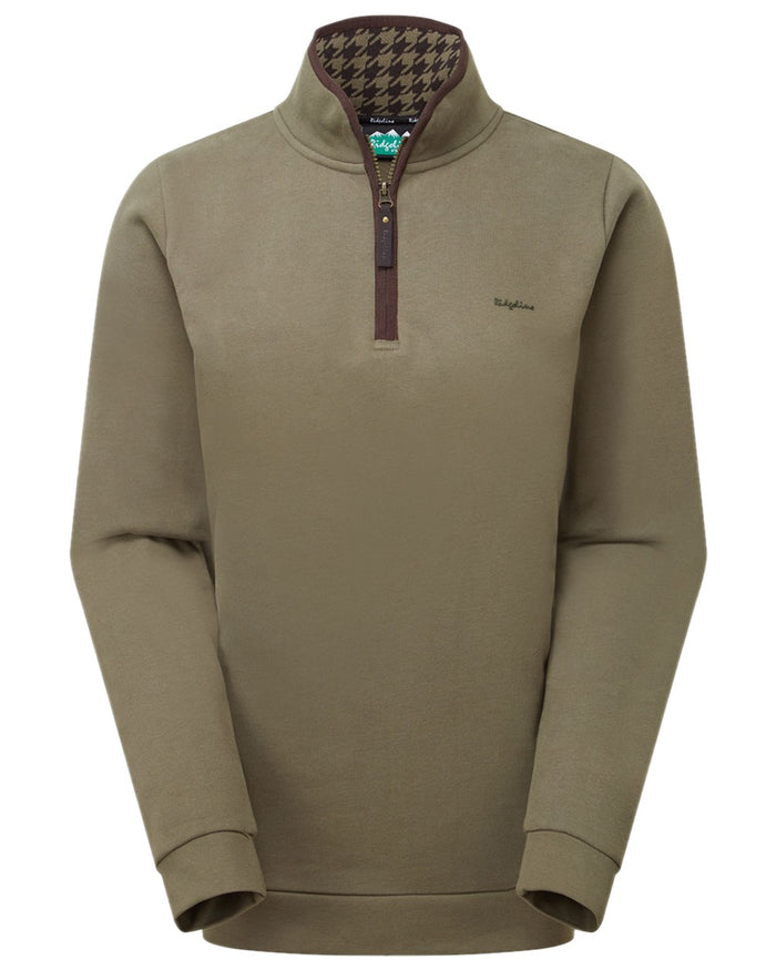 Smokey Olive Coloured Ridgeline Womens Brancaster Quarter Zip Top on white background #colour_smokey-olive