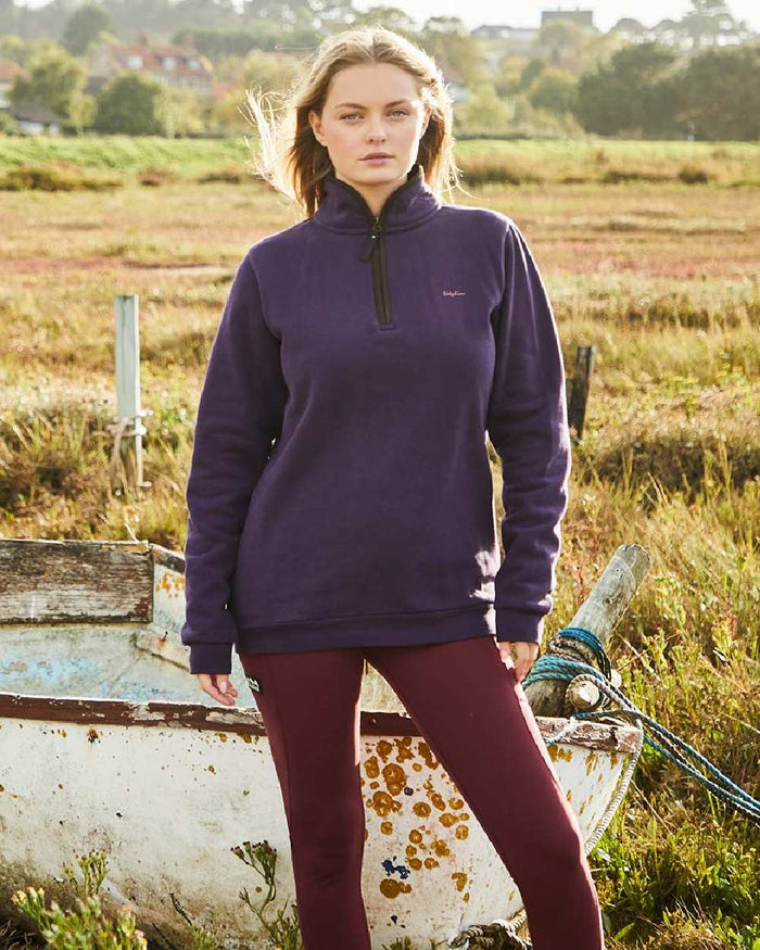 Nightshade Coloured Ridgeline Womens Brancaster Quarter Zip Top on outdoor background #colour_nightshade