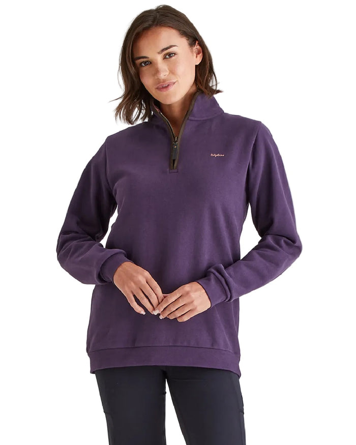 Nightshade Coloured Ridgeline Womens Brancaster Quarter Zip Top on white background #colour_nightshade