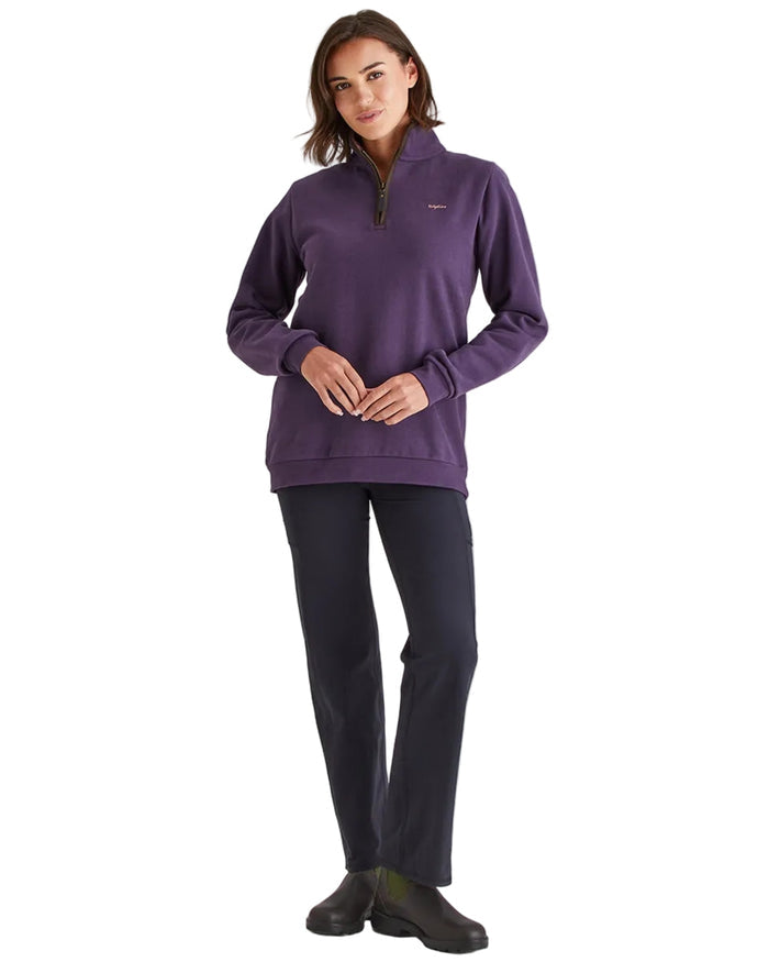 Nightshade Coloured Ridgeline Womens Brancaster Quarter Zip Top on white background #colour_nightshade
