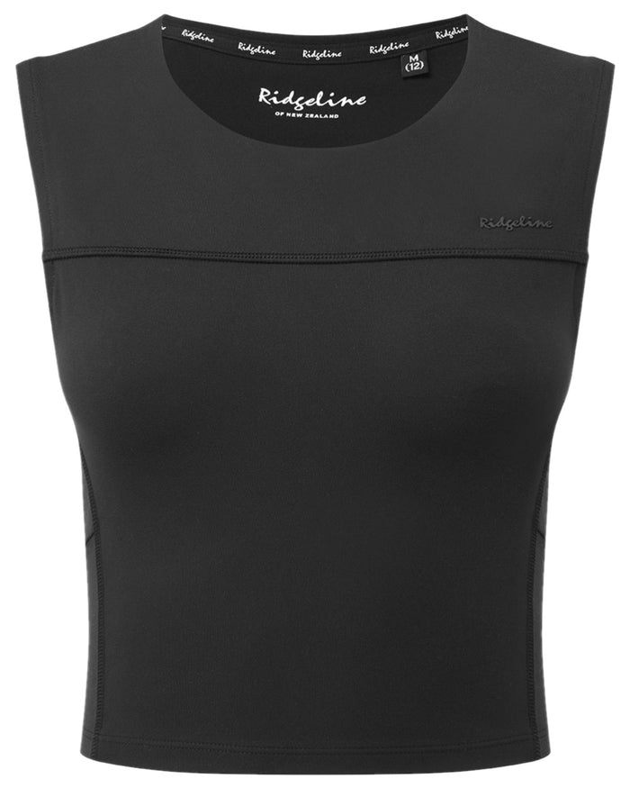 Black Coloured Ridgeline Womens Infinity Crop Top on white background #colour_black