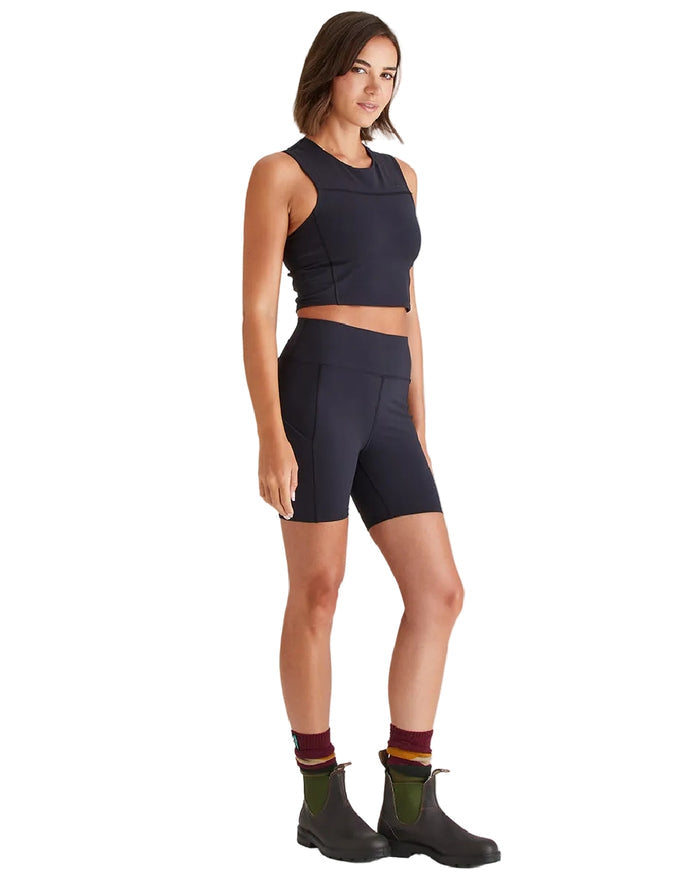 Black Coloured Ridgeline Womens Infinity Crop Top on white background #colour_black