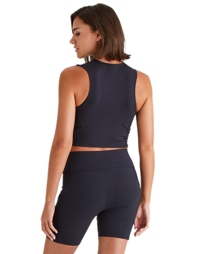 Black Coloured Ridgeline Womens Infinity Crop Top on white background #colour_black