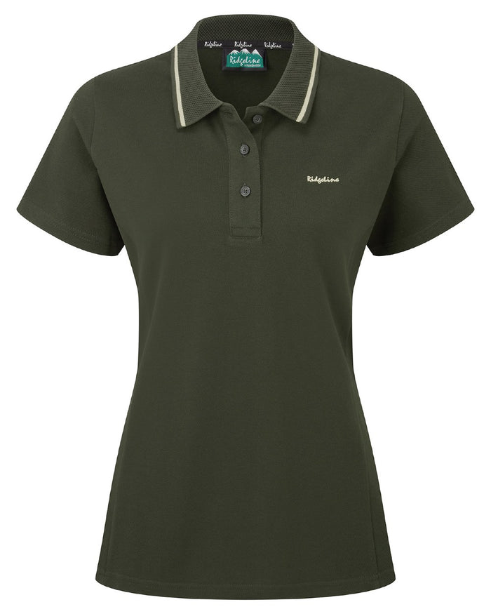 Deep Forest coloured Ridgeline Womens Kilworth Polo Shirt on white background #colour_deep-forest