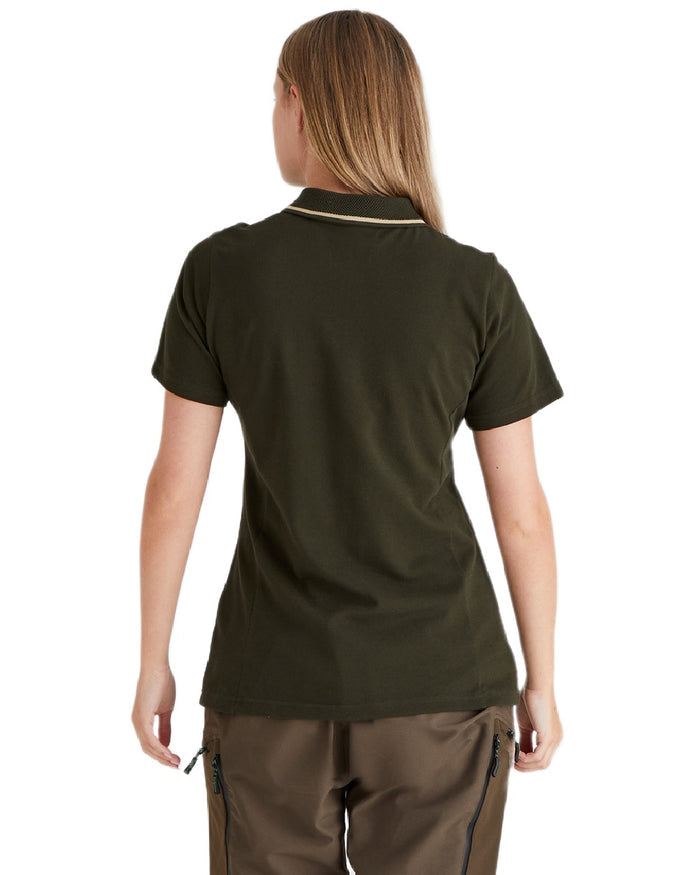 Deep Forest coloured Ridgeline Womens Kilworth Polo Shirt on white background #colour_deep-forest