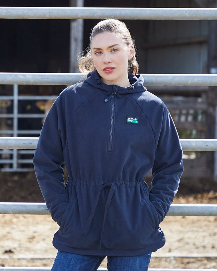 Navy coloured Ridgeline Womens Malin Smock on farm background #colour_navy