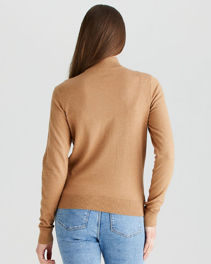 Sienna coloured Ridgeline Womens Melford Knit 1/4 Zip Jumper on grey background #colour_sienna