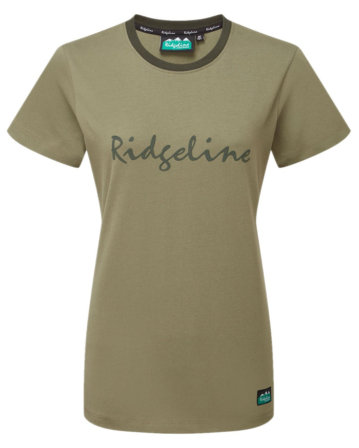Khaki Green Coloured Ridgeline Womens Signature T-Shirt on white background #colour_khaki-green