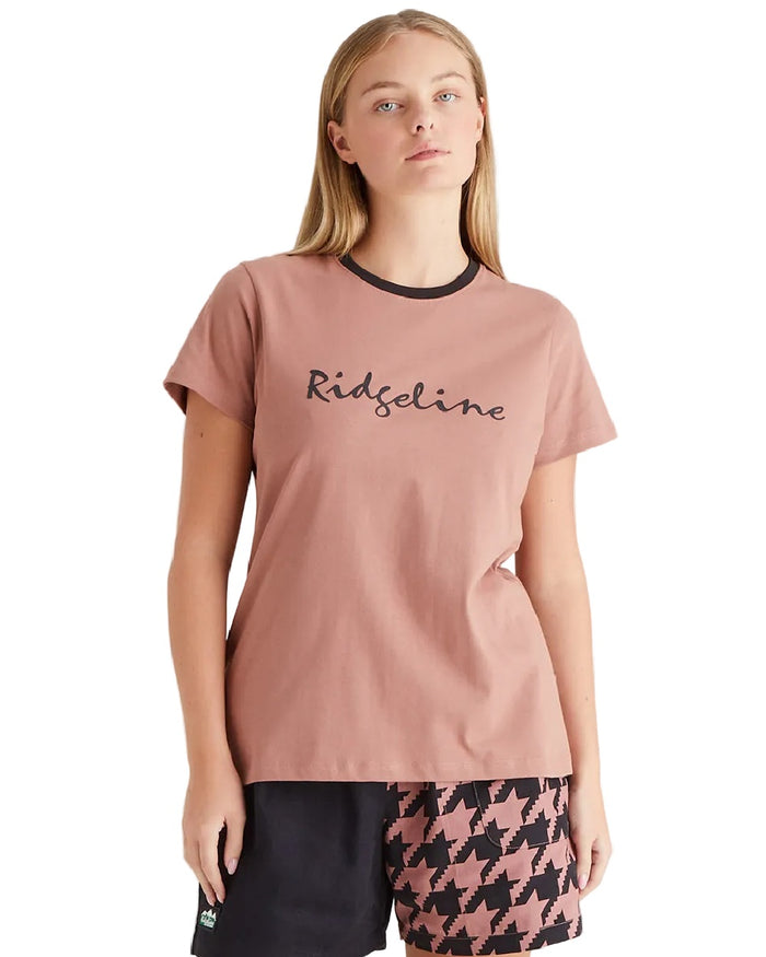Dusky Pink Coloured Ridgeline Womens Signature T-Shirt on white background #colour_dusky-pink