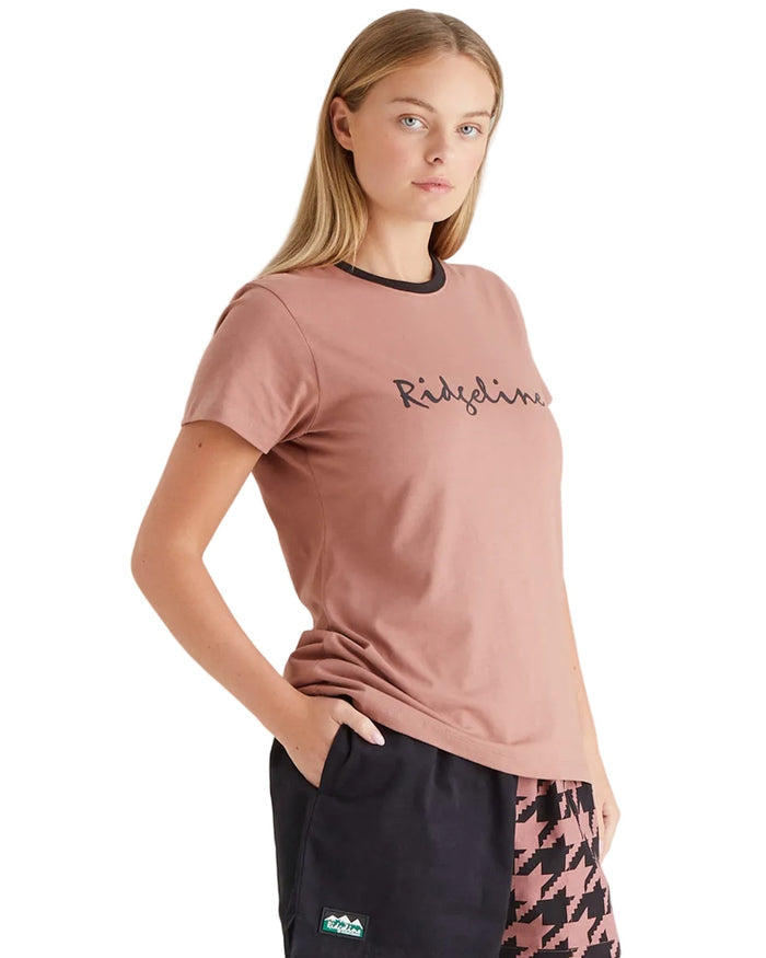 Dusky Pink Coloured Ridgeline Womens Signature T-Shirt on white background #colour_dusky-pink