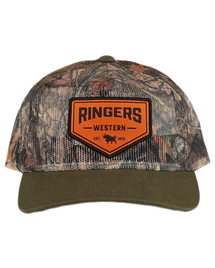Camo Green coloured Ringers Western Jett Trucker Cap on white background #colour_camo-green