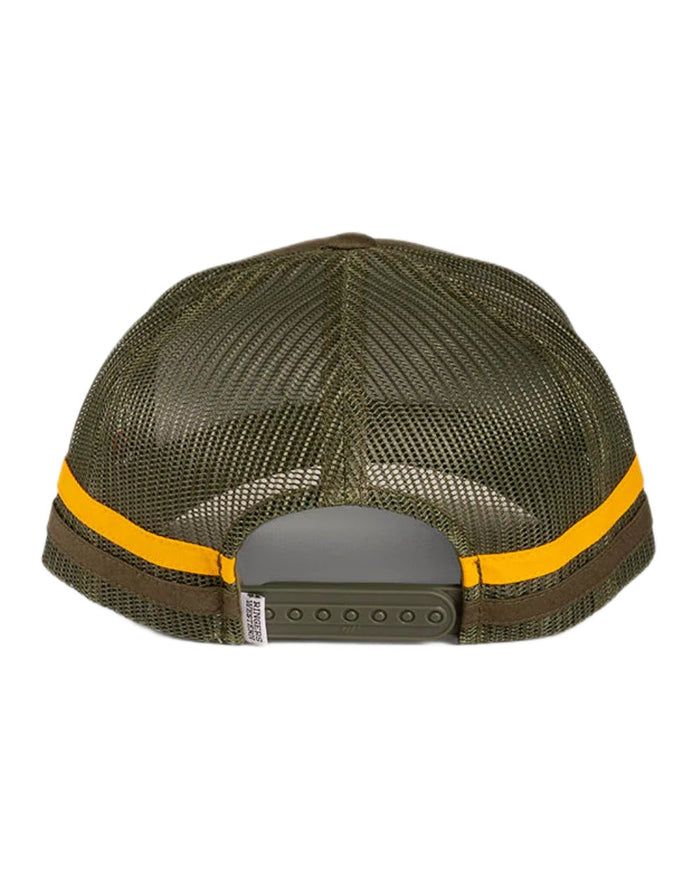 Olive coloured Ringers Western McCoy Trucker Cap on white background #colour_olive