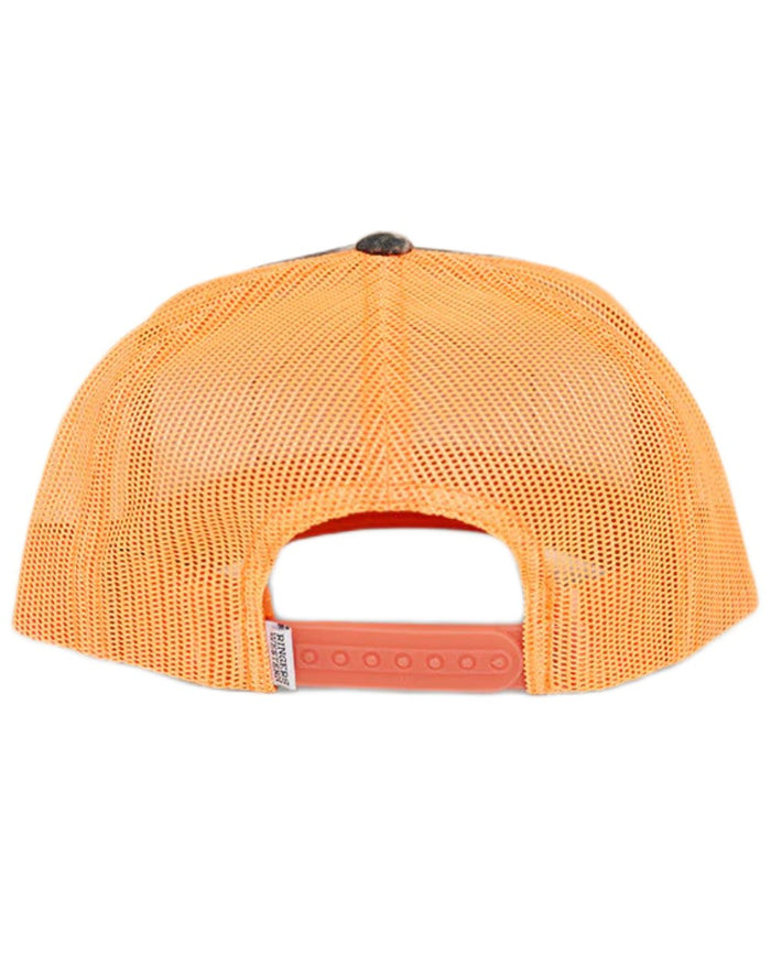 Camo Orange coloured Ringers Western Scotty Trucker Cap on white background #colour_camo-orange