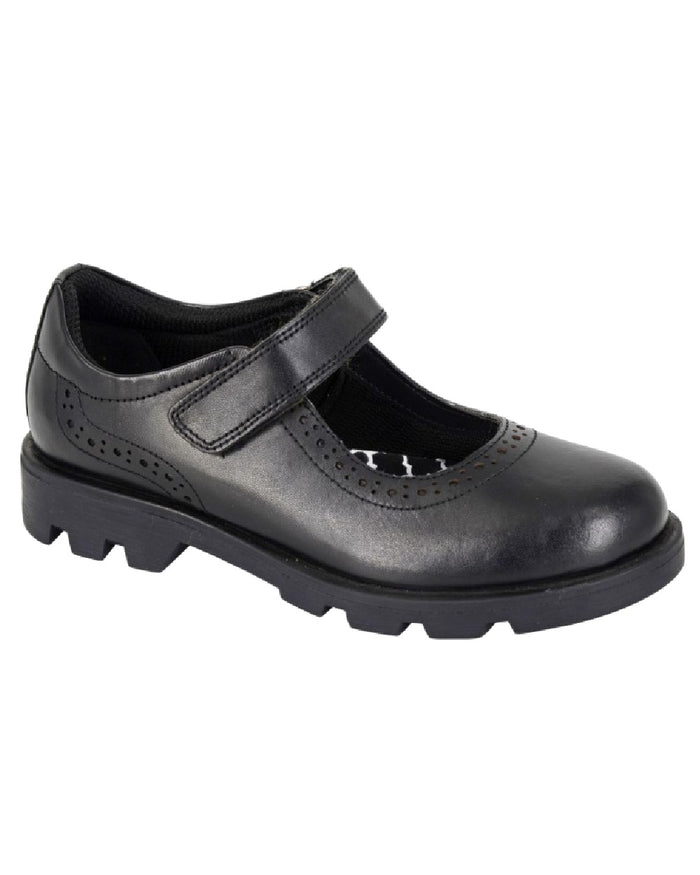 Black Coloured Roamers Children Touch Fastening Bar School Shoes on White Background
#colour_black