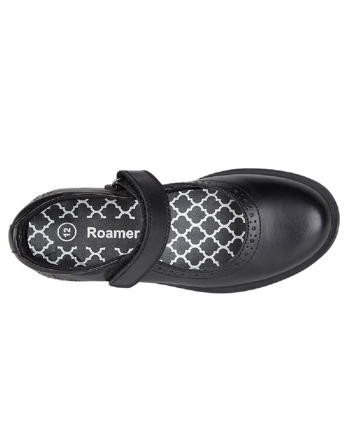 Black Coloured Roamers Children Touch Fastening Bar School Shoes on White Background
#colour_black