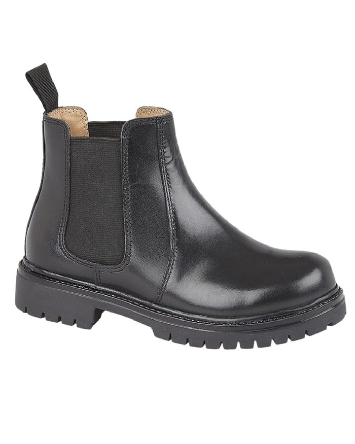 Black Coloured Roamers Childrens Twin Gusset Ankle Boots on White Background
#colour_black