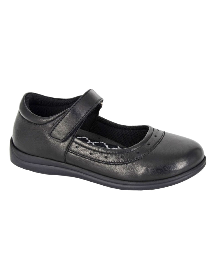 Black Roamers Childrens Softie Leather Touch Fastening Shoes on White Background
#colour_black