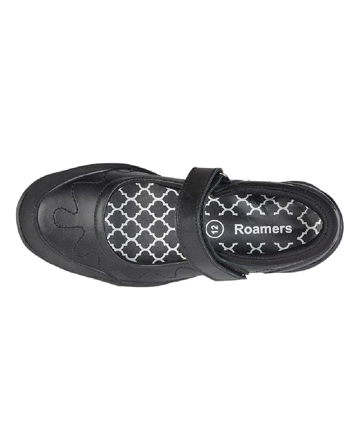 Black Coloured Roamers Childrens Touch Fastening School Shoes on White Background
#colour_black