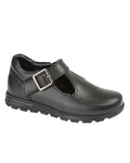Black Coloured Roamers Childrens Touch Fastening T Bar School Shoes on White Background
#colour_black