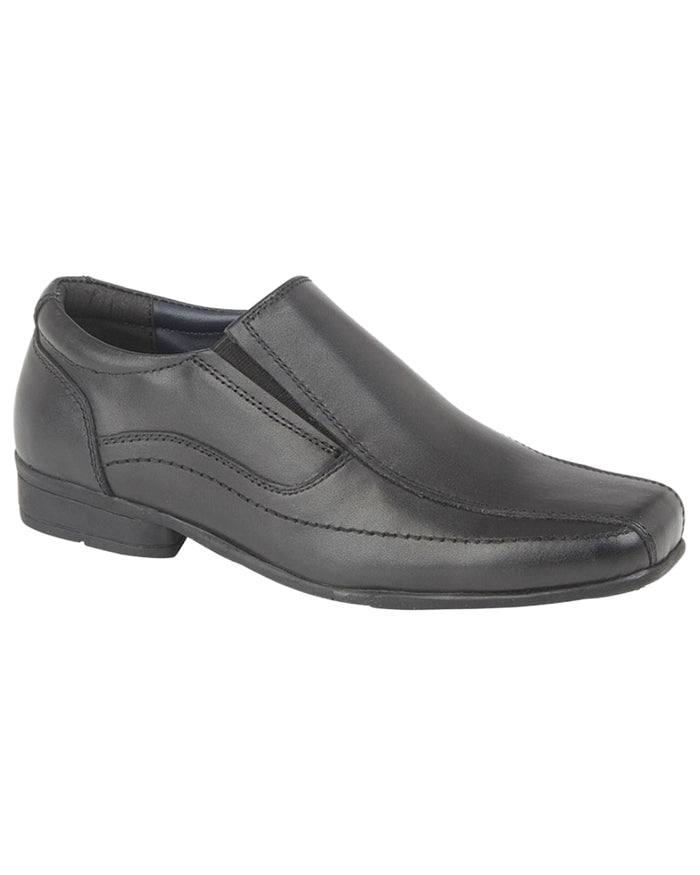 Black Coloured Roamers Childrens Black Leather Shoes on White Background
#colour_black