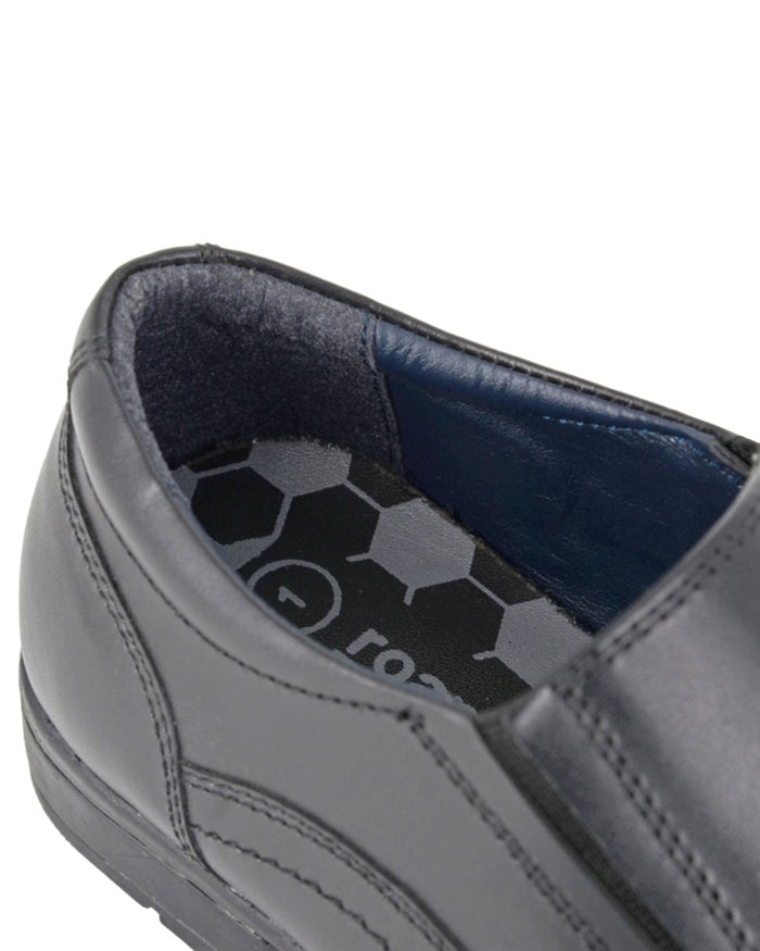 Black Coloured Roamers Childrens Black Leather Shoes on White Background
#colour_black