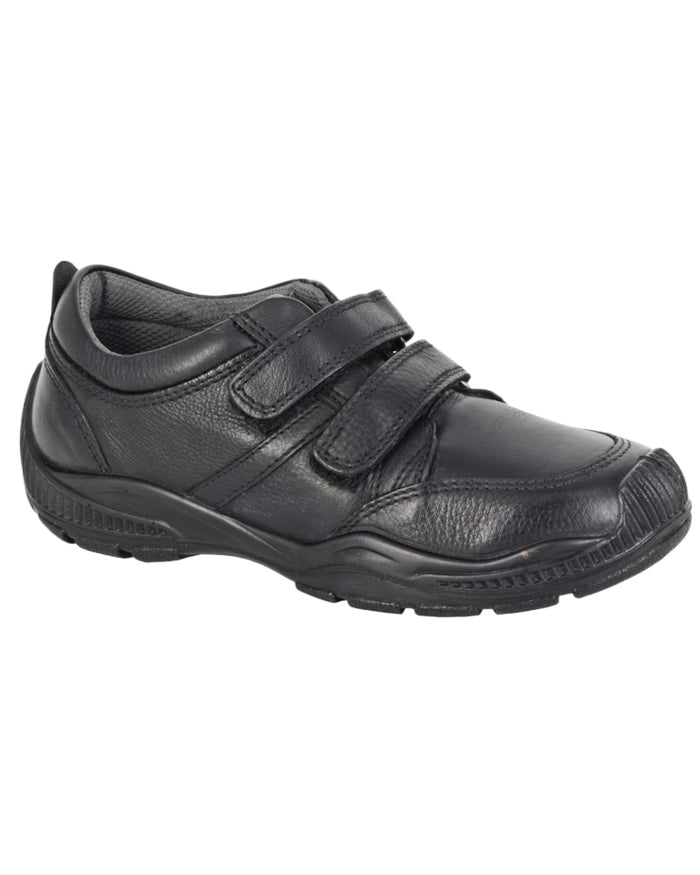 Black Coloured Roamers Childrens Twin Touch Fastening Shoes on White Background
#colour_black