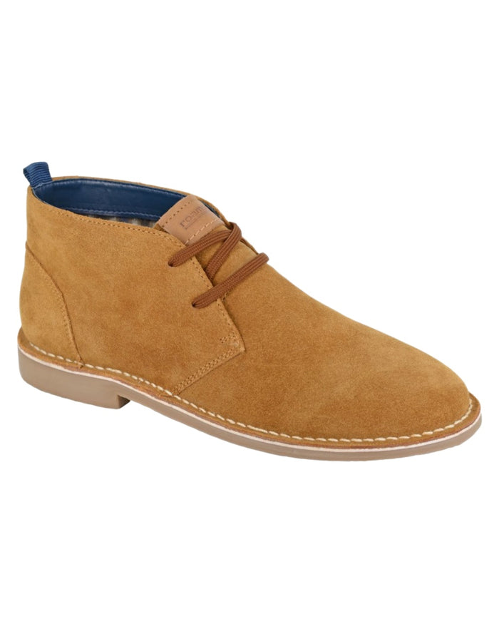 Tan Coloured Roamers Mens 2 Eyelet Real Suede Desert Boots on White Background
#colour_tan