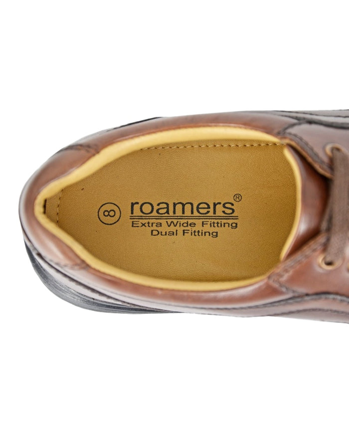 Brown Coloured Roamers Mens Extra Wide 4 Eye Lace To Toe Mud Guard Casual Shoes on White Background
#colour_brown