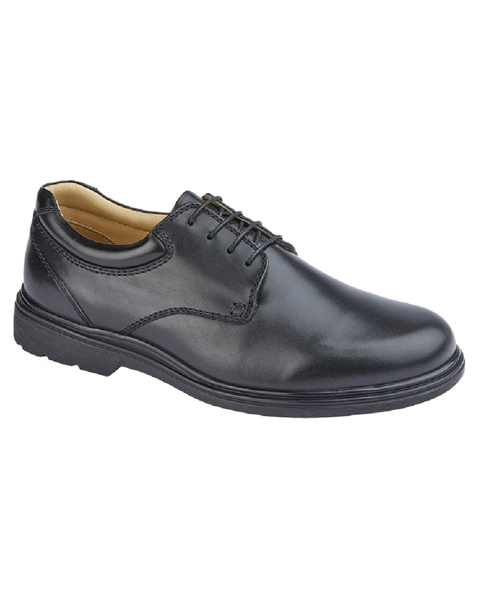 Black Coloured Roamers Mens Extra Wide 4 Eye Lace To Toe Plain Casual Shoes on White Background
#colour_black