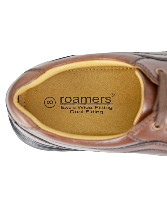Brown Coloured Roamers Mens Extra Wide Touch Fastening Leather Shoes on White Background
#colour_brown
