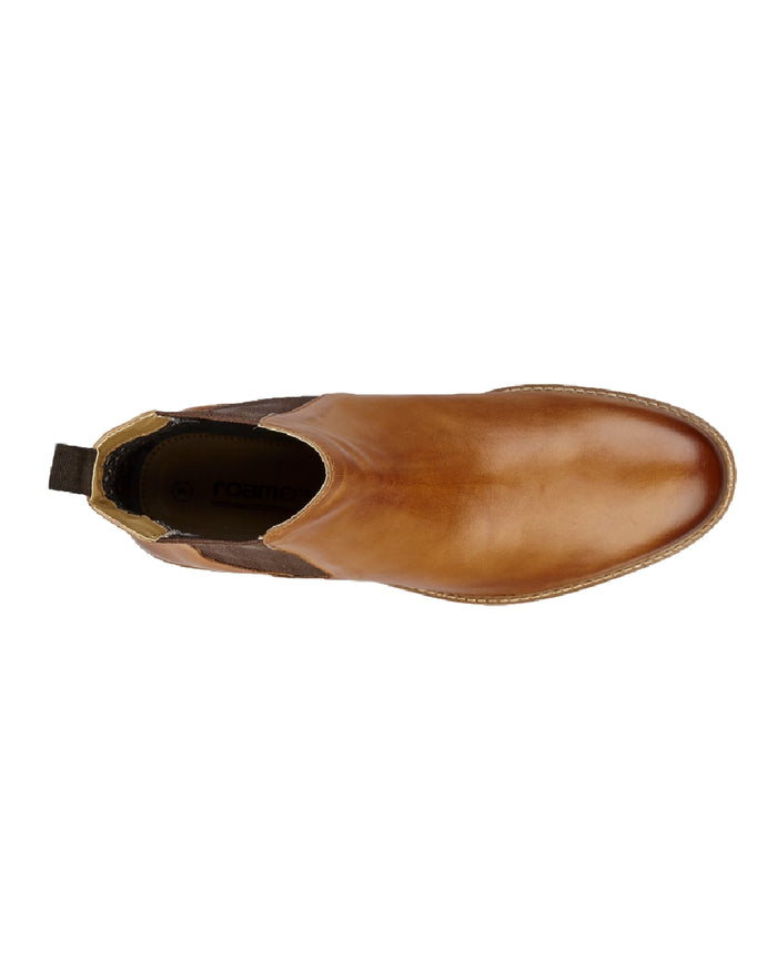 Tan Coloured Roamers Mens Leather Twin Gusset Ankle Boots on White Background
#colour_tan