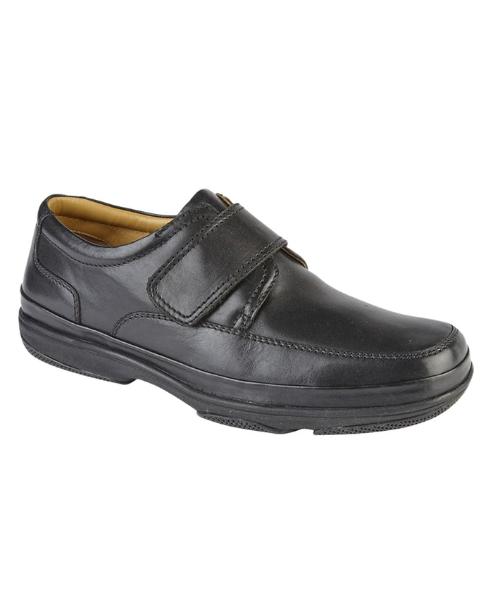 Black Coloured Roamers Mens Touch Fastening Wide Fit Comfort Casual Shoes on White Background
#colour_black