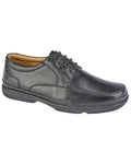 Black Coloured Roamers Mens Wide Fit 4 Eye Deluxe Comfort Superlight Casual Shoes on White Background
#colour_black
