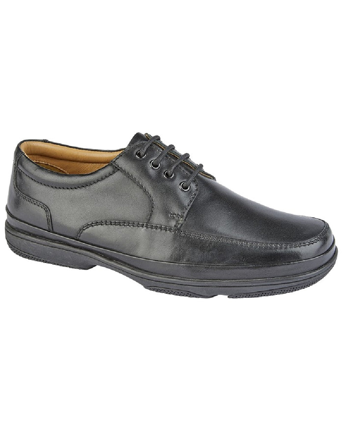 Black Coloured Roamers Mens Wide Fit 4 Eye Deluxe Comfort Superlight Casual Shoes on White Background
#colour_black