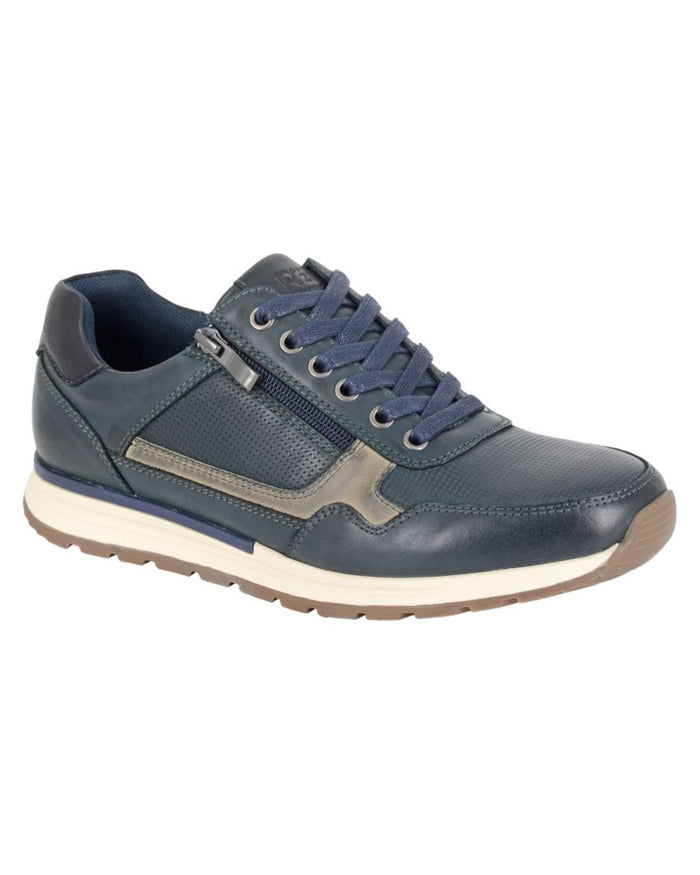 Navy coloured Route 21 Mens 6 Eye Lace Zip Leisure Shoes on white background #colour_navy